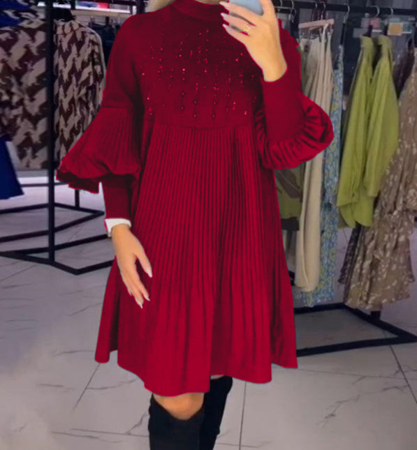 ๐ Women's Plus Size Lantern Sleeve Stand Collar Dress