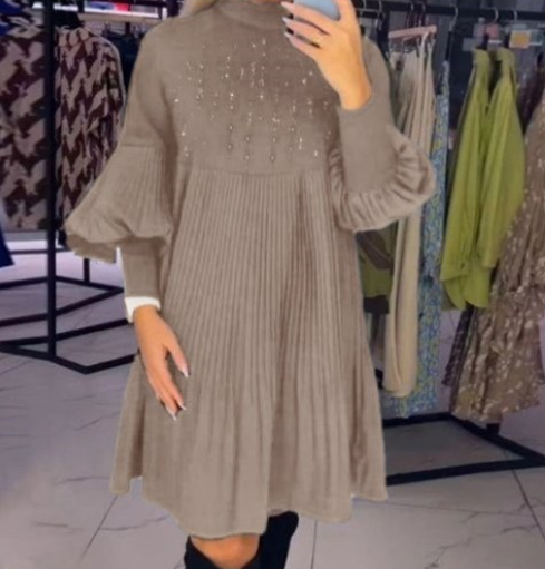 ๐ Women's Plus Size Lantern Sleeve Stand Collar Dress