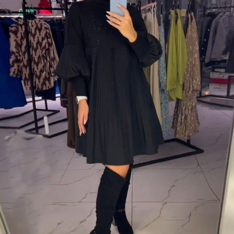 ๐ Women's Plus Size Lantern Sleeve Stand Collar Dress