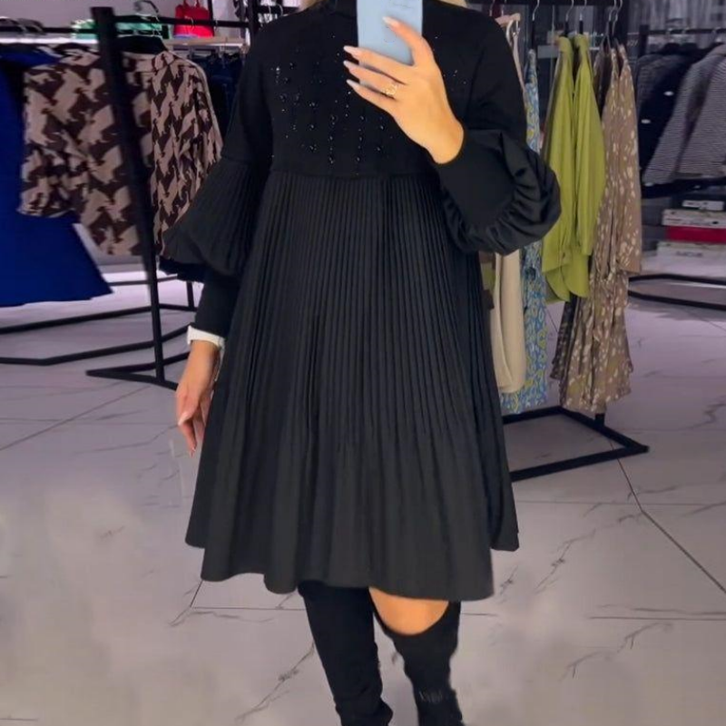 ๐ Women's Plus Size Lantern Sleeve Stand Collar Dress