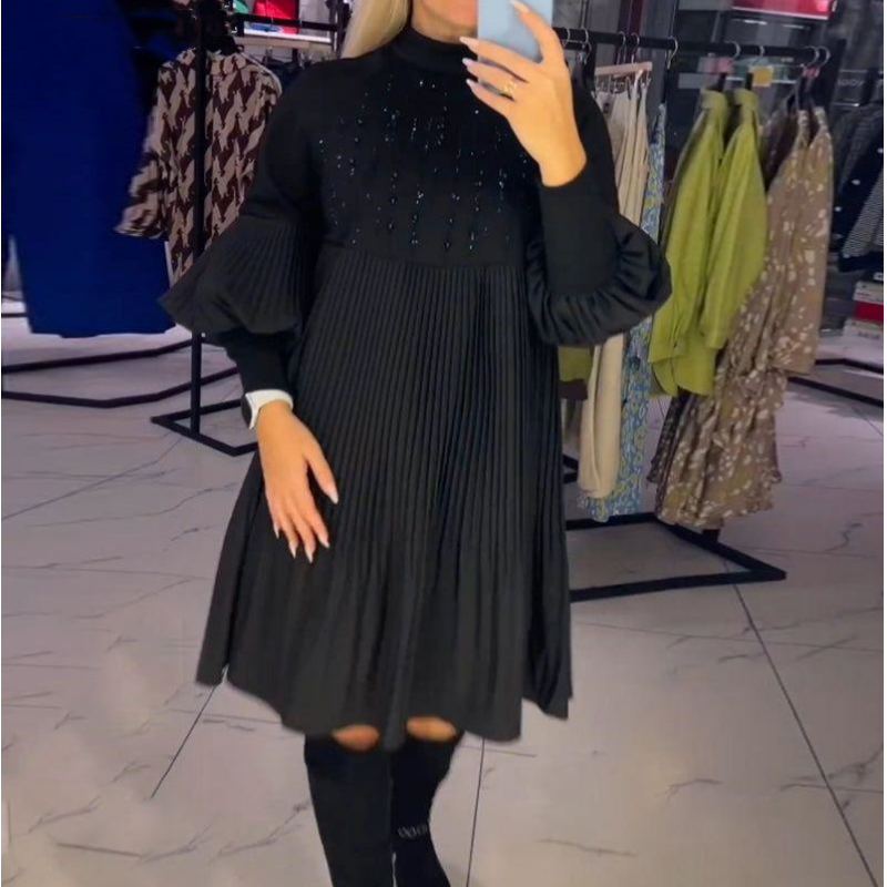 ๐ Women's Plus Size Lantern Sleeve Stand Collar Dress