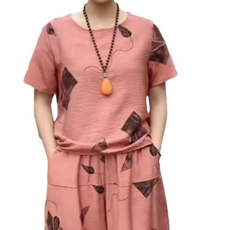 Women’s Printed Short-Sleeved Top & Cropped Pants Set ✨👚👖