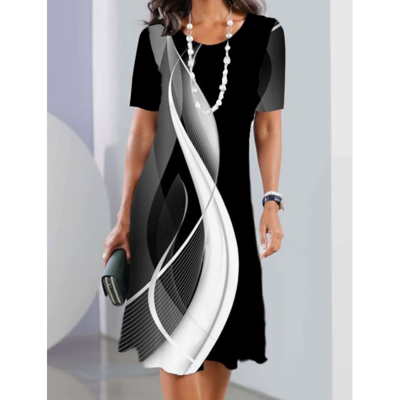Women's Casual Loose Floral 3D Digital Printed Round Neck Dresses
