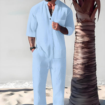 Men's Trendy Cotton Linen Top & Pants Two-Piece Set🎉BIG SALE