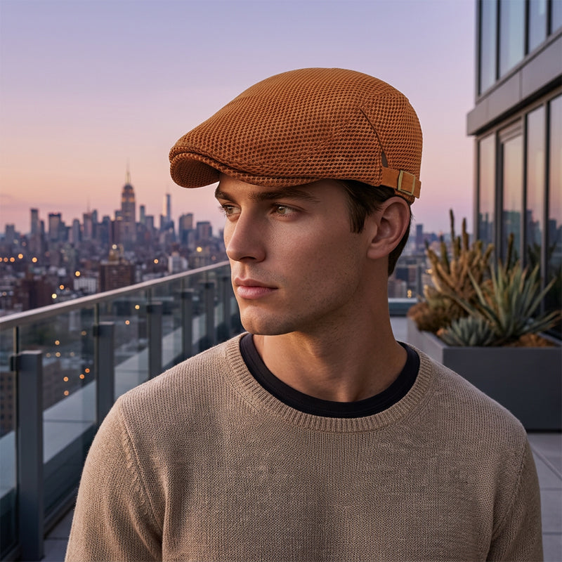 🧢Breathable Flat Cap with Adjustable Strap – Mesh Fabric, Classic Ivy Style & Built-in Sweatband – All-Day Comfort🌞
