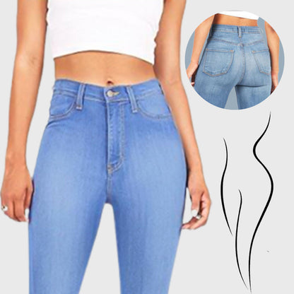 Jean extensible taille haute à cloche pour femme