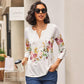 Women's Floral Button V-Neck Pleated 3/4 Sleeve T-Shirt