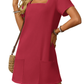 👗Women's Casual Square Neck Pocket Short Sleeve Dress with Pockets💕