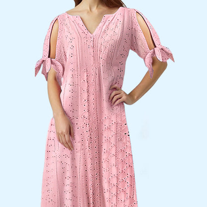 💃Women's Elegant V-Neck Hollow-Out Solid Dress