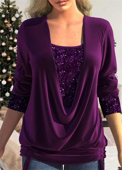 ✨👗Sequin Loose Smocked Fake Two-Piece Top Stylish and Versatile, Comfortable and Shapely, Exudes Elegant Feminine Charm!