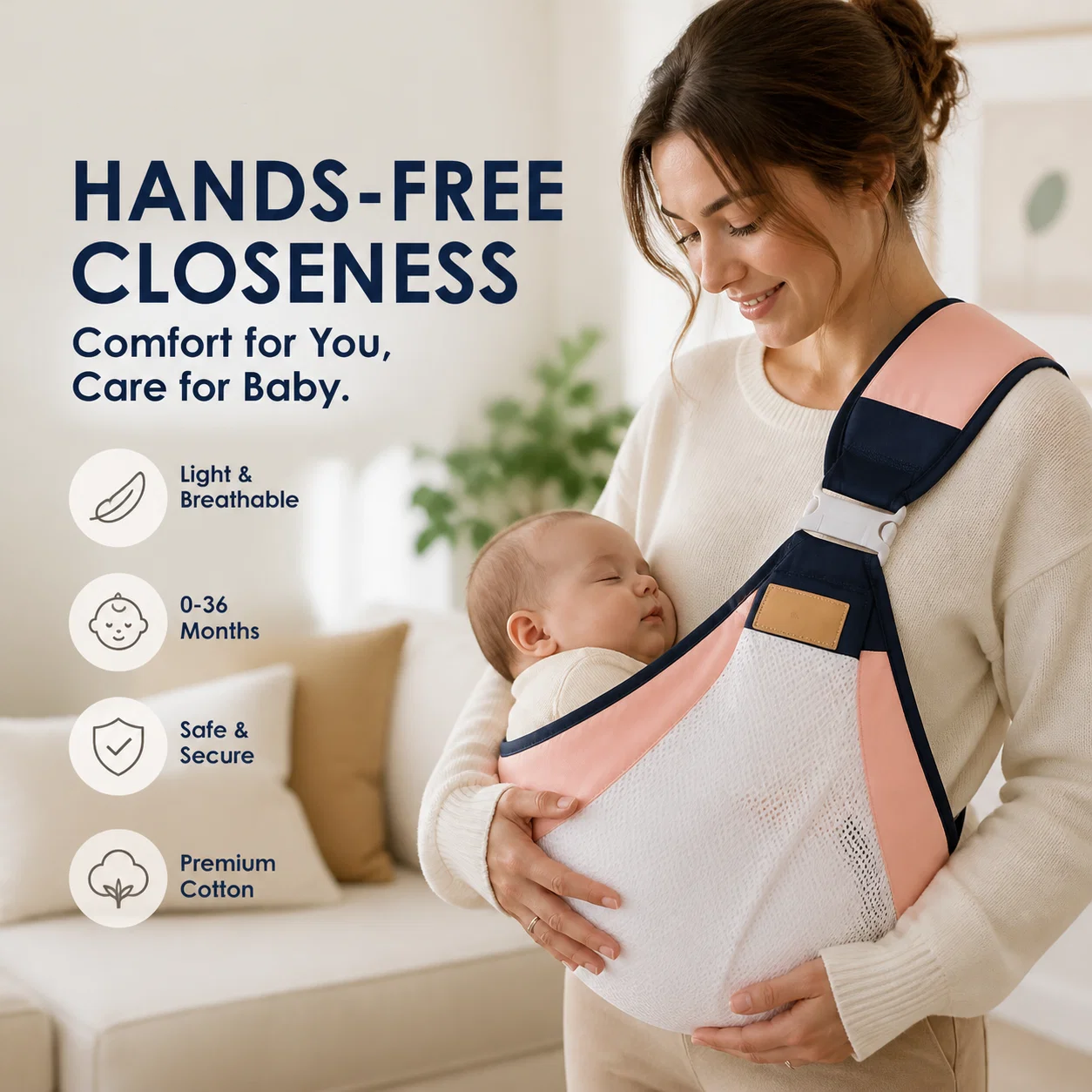 4-in-1 Breathable Baby Carrier – 0-36 Months, Front/Back/Facing In/Out – Hands-Free Comfort for Parent & Baby! ✨