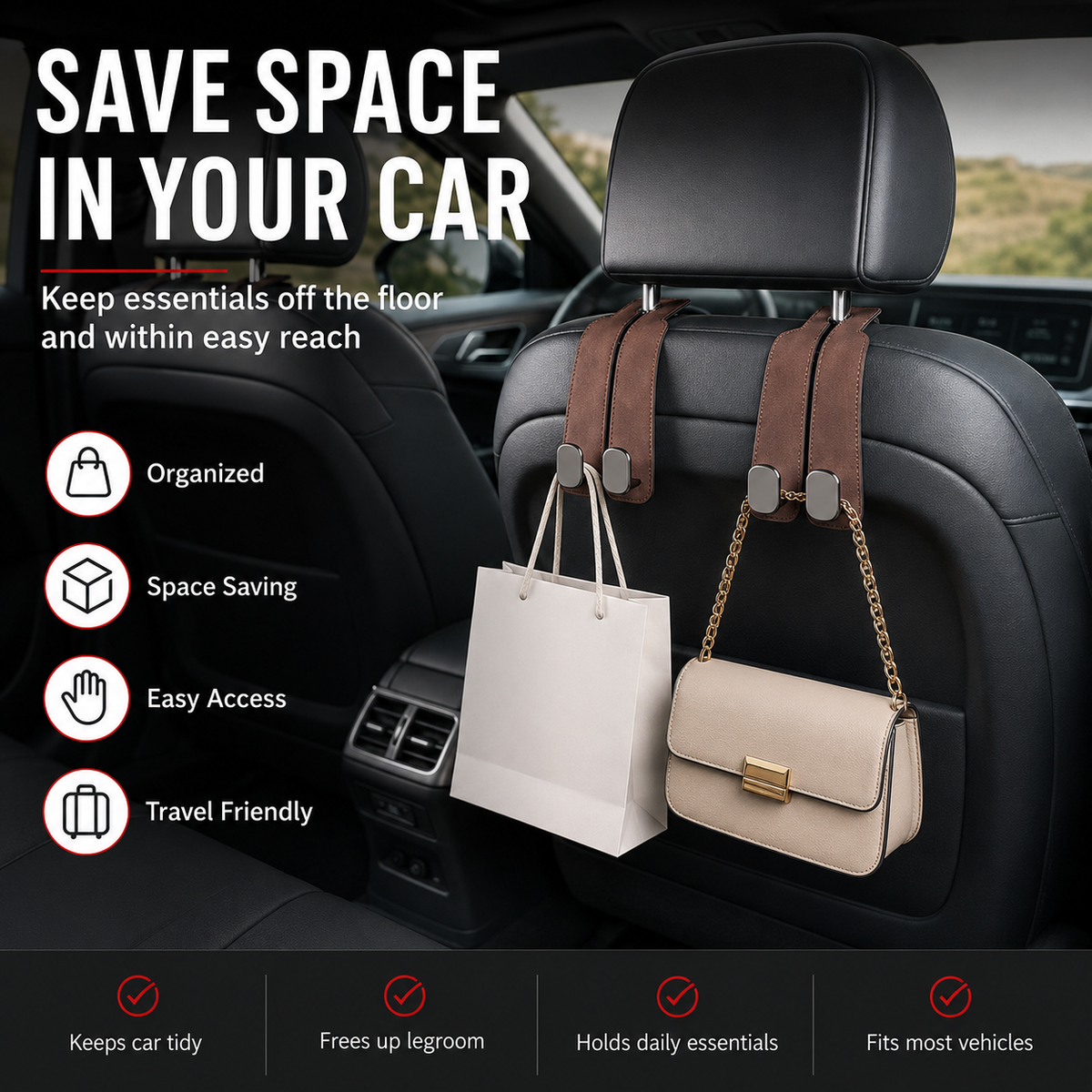 BUY MORE GET MORE FREE 🧥Seat Back Hanger – Perfect for Bags, Coats & More