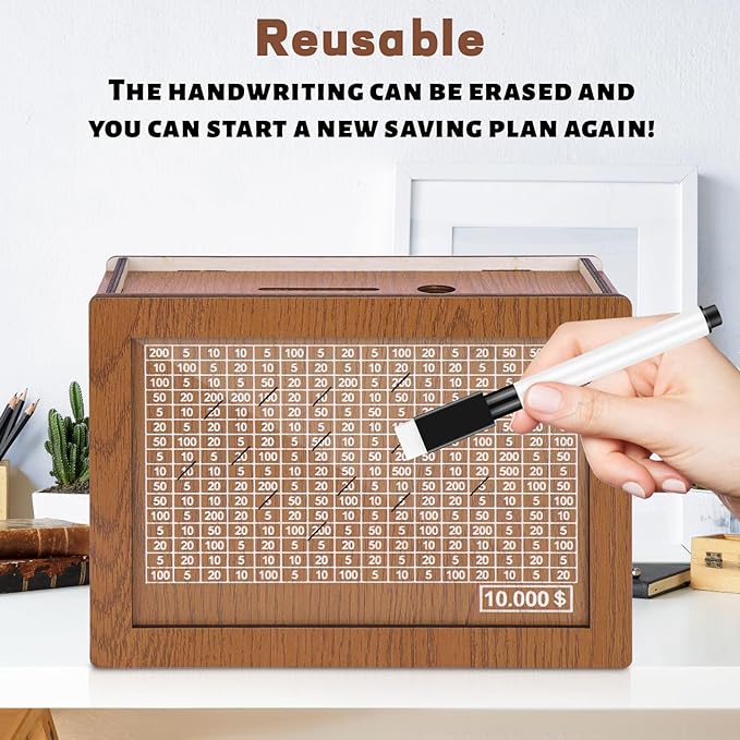 🔥Retro Style Wooden Money Box with Counter Piggy Bank Handmade Saving Money Goal Piggy Bank