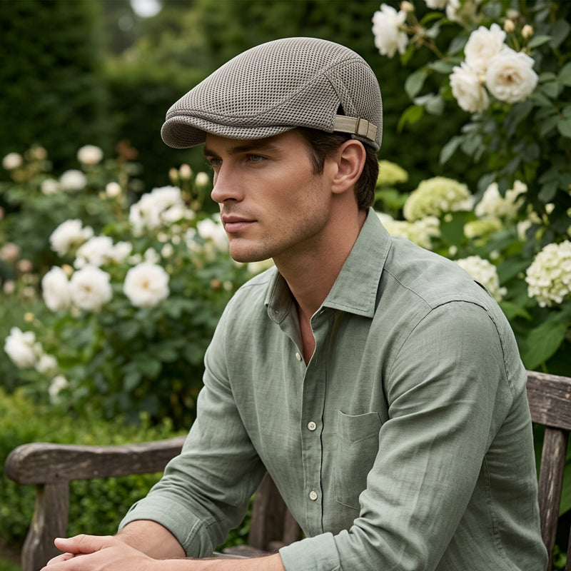 🧢Breathable Flat Cap with Adjustable Strap – Mesh Fabric, Classic Ivy Style & Built-in Sweatband – All-Day Comfort🌞