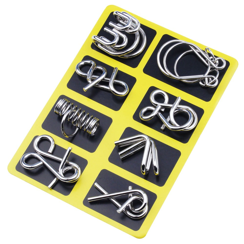🧠🔠Metal Puzzle Ring Eight-Piece Blue Version Brain Teasers