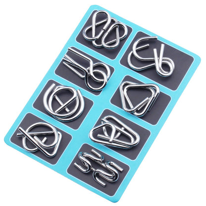 🧠🔠Metal Puzzle Ring Eight-Piece Blue Version Brain Teasers