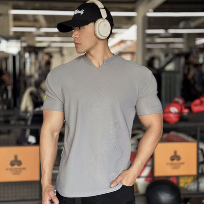 T-shirts d'Entraînement Athlétiques à Manches Courtes et Col en V pour Hommes