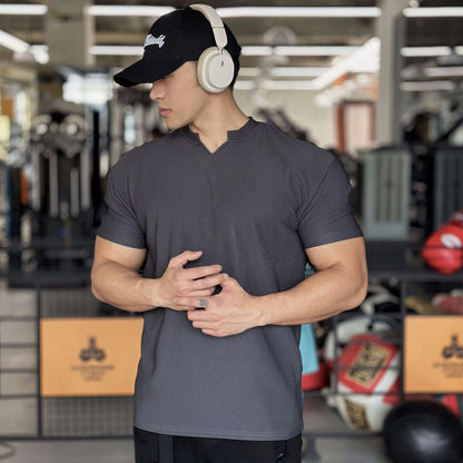 T-shirts d'Entraînement Athlétiques à Manches Courtes et Col en V pour Hommes