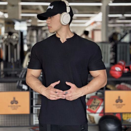 T-shirts d'Entraînement Athlétiques à Manches Courtes et Col en V pour Hommes