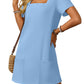 👗Women's Casual Square Neck Pocket Short Sleeve Dress with Pockets💕