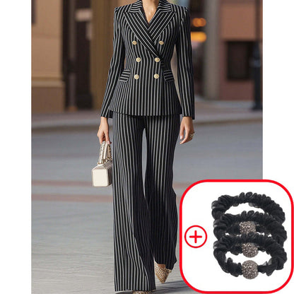 ⏳Time-Limited Special⏰Women's Pinstripe Double-Breasted Suit Set