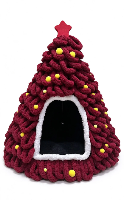 Cozy Christmas Tree Cat Cave