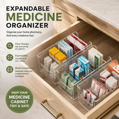 🔥 Transparent Expandable Medicine Organizer — expandable, perfect for a tidy medicine cabinet 💊🗄️