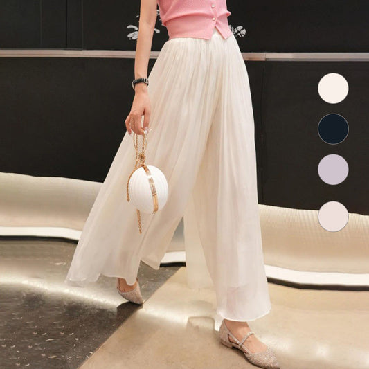 Glazed Ice Silk Floor-Length Wide-Leg Culottes