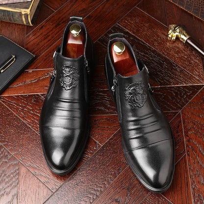 👞 49% de réduction sur les offres spéciales👞 Bottines en cuir avec fermeture éclair double face et extrémités pointues pour hommes