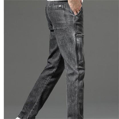 Jeans Vintage Droits Extensibles pour Hommes avec Multiples Poches