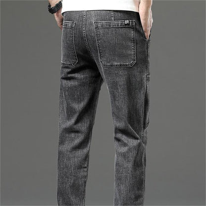 Jeans Vintage Droits Extensibles pour Hommes avec Multiples Poches