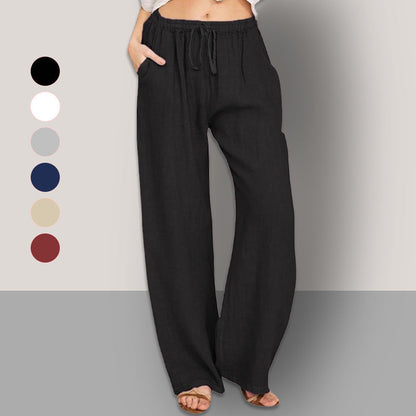 Pantalon large d'été en coton et lin pour femmes