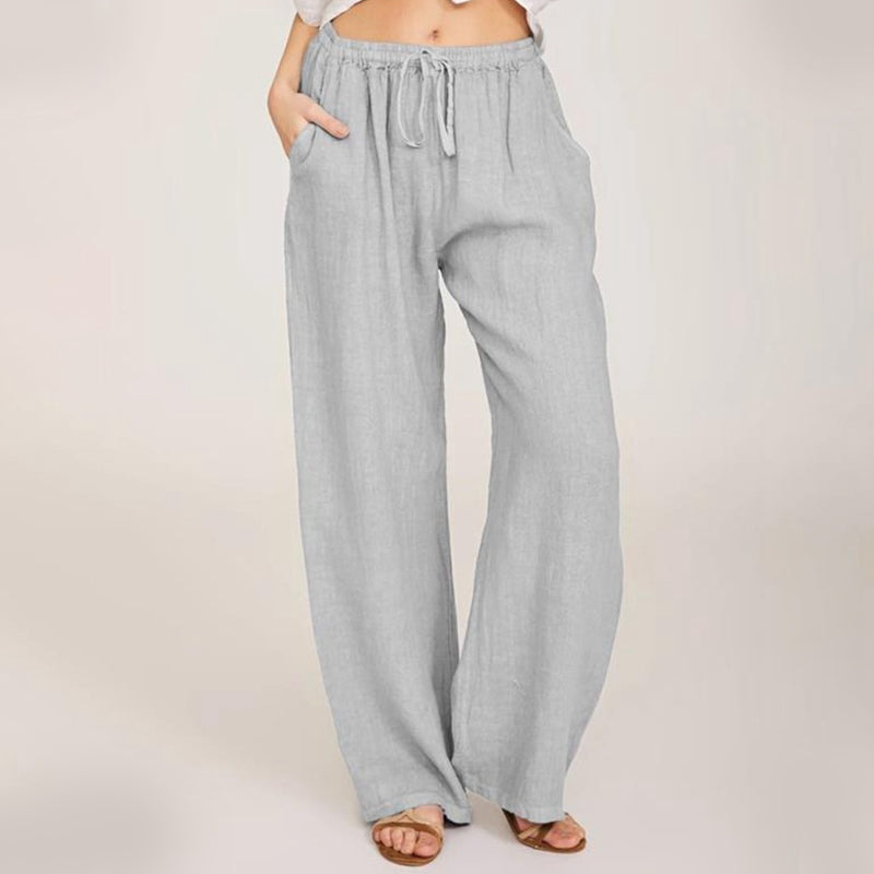 Pantalon large d'été en coton et lin pour femmes