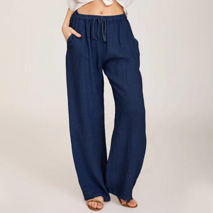 Pantalon large d'été en coton et lin pour femmes