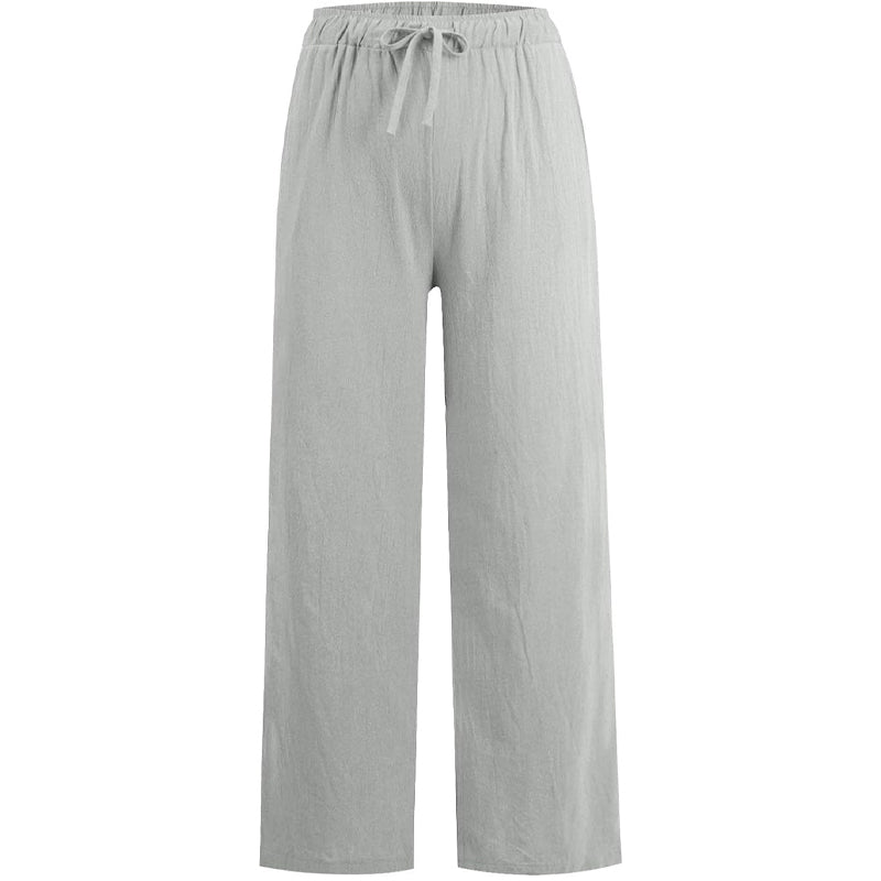 Pantalon large d'été en coton et lin pour femmes