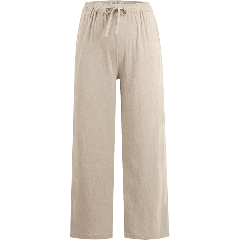 Pantalon large d'été en coton et lin pour femmes