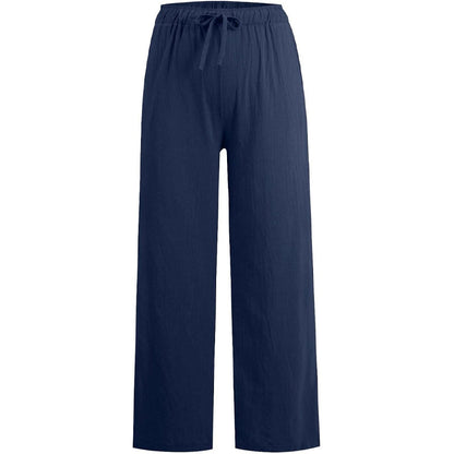 Pantalon large d'été en coton et lin pour femmes