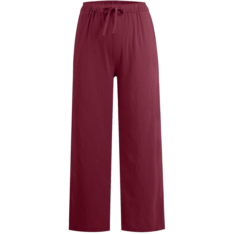 Pantalon large d'été en coton et lin pour femmes