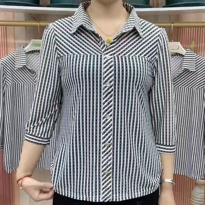 🎁Réduction pour la fête des mères🔥Women's Striped Lapel Shirt