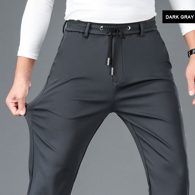 Pantalon droit décontracté en soie glacée stretch pour hommes