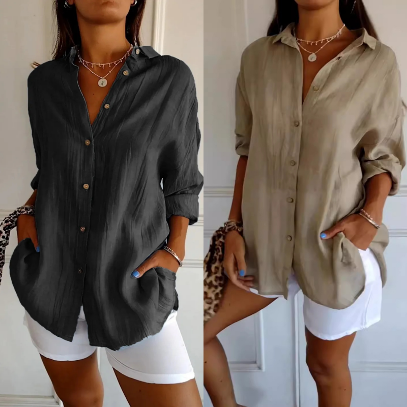 Chemise classique plissée texturée à revers simple pour femmes