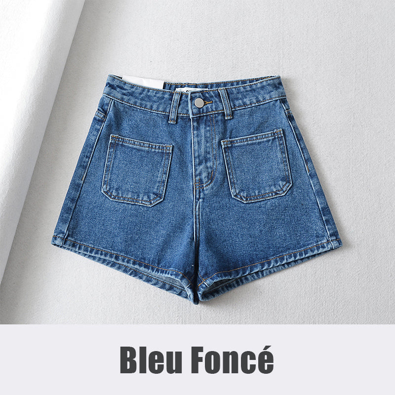 Shorts en Denim Élégant à Taille Haute avec Poches Frontales