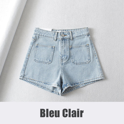 Shorts en Denim Élégant à Taille Haute avec Poches Frontales