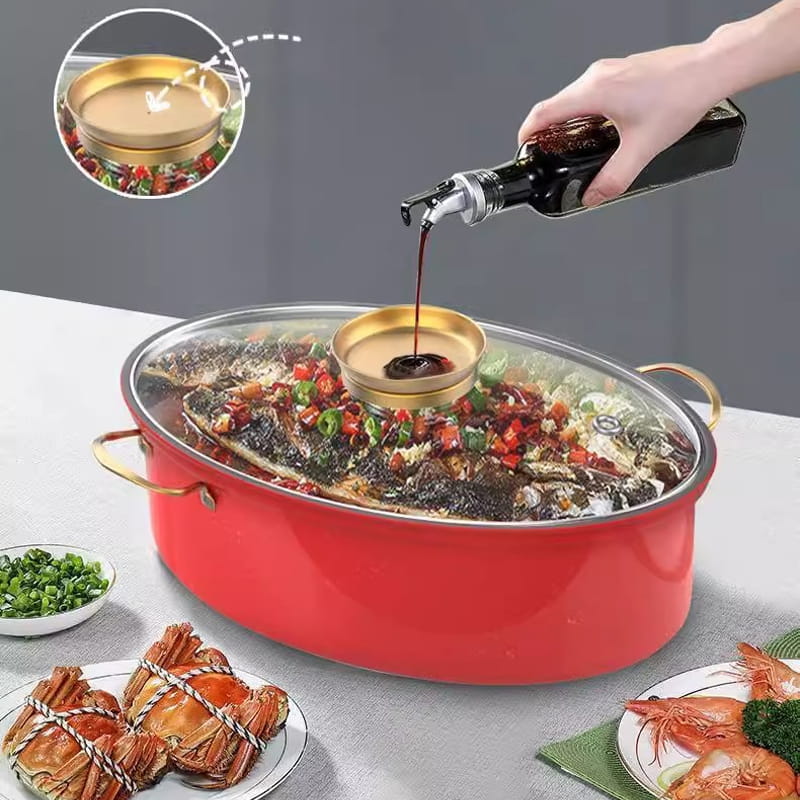 Oval Stainless Steel Fish Steamer with Rack