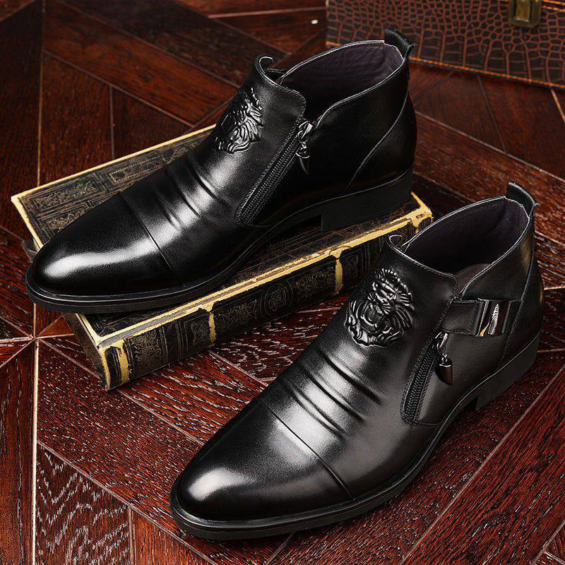 🔥Men's Embossed Ankle Boots  Dual Side Zipper Trendy Boots! 👞