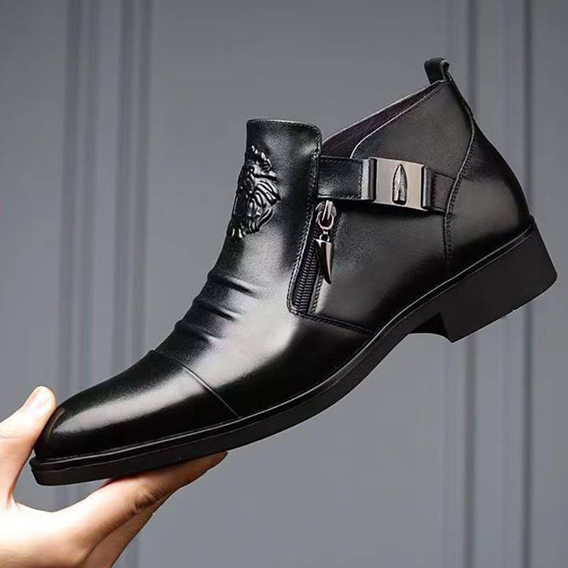 🔥Men's Embossed Ankle Boots  Dual Side Zipper Trendy Boots! 👞
