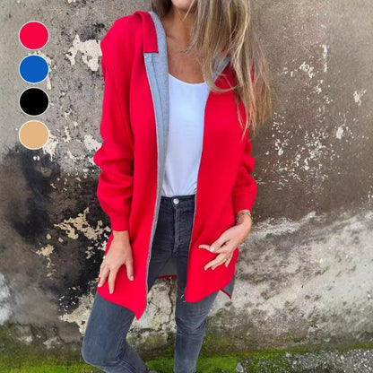 Manteau à Capuche Zippé Uni avec Poches pour Femmes