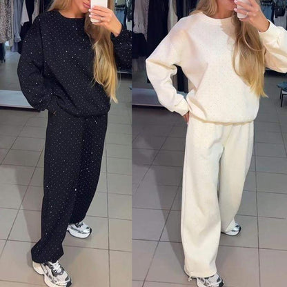 Ensemble 2 pièces sweat-shirt de sport décontracté à col rond et pantalon de jogging pour femme🌸