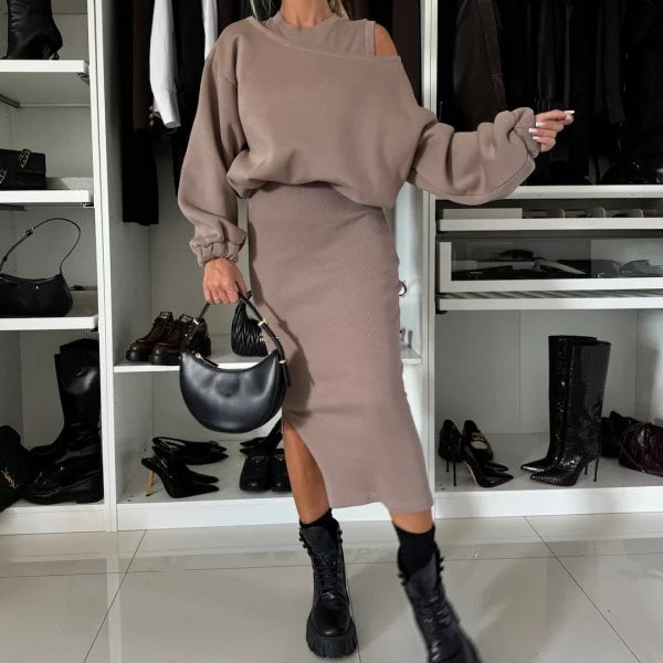 🍂Remise à durée limitée du jour🍂Ensemble 2 pièces sweat-shirt et robe sans manches pour femme