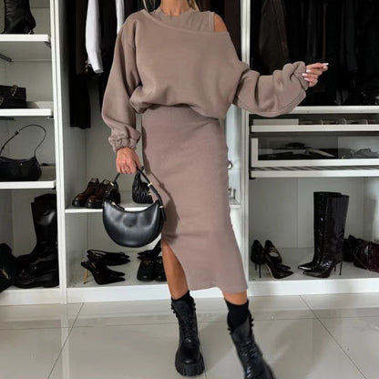 🍂40% de réduction🍂Ensemble 2 pièces sweat-shirt et robe sans manches pour femme